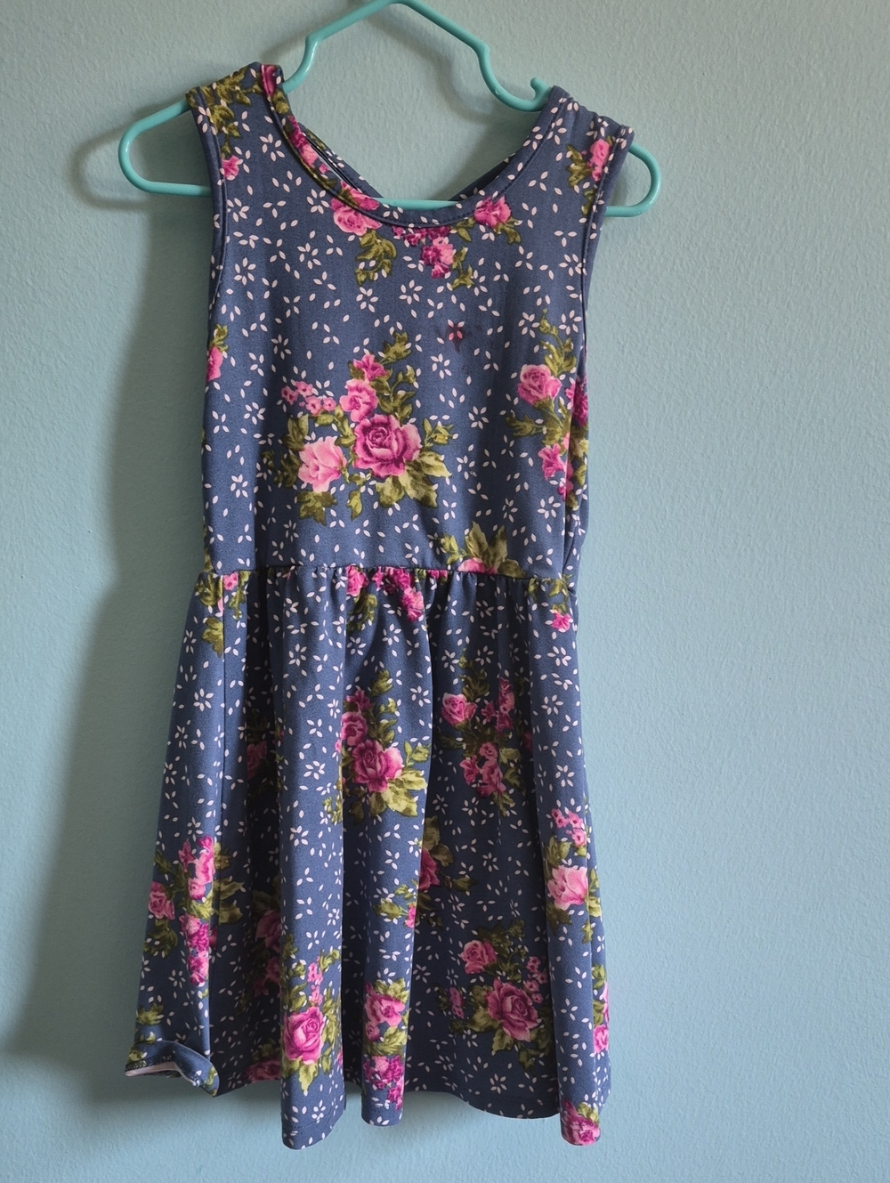 paper doll Navy Floral Sleeveless Dress with Pink Roses